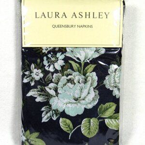 Laura Ashley Queensbury Tablecloth 60x104" and 12 Napkins 17" Square Navy Floral